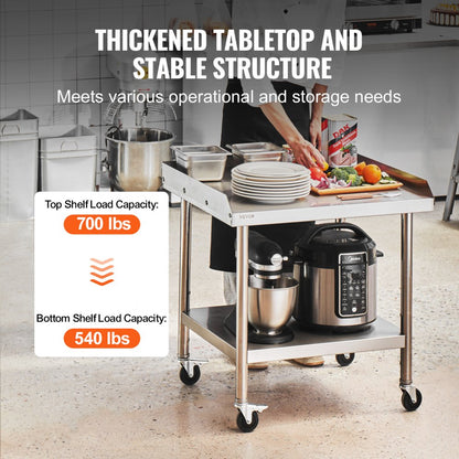 SKT710*610J - 24x28 Inch Stainless Steel Work Table with Wheels for Easy Mobility