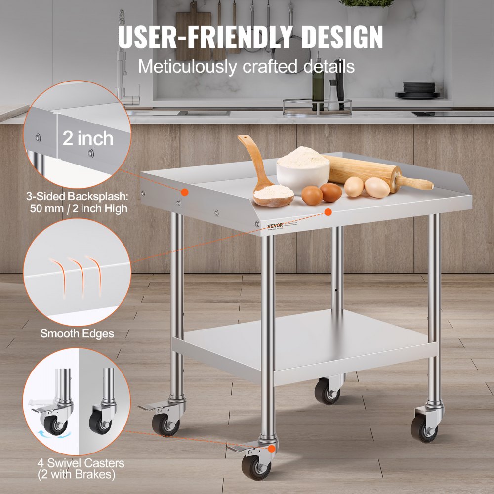 SKT710*610J - 24x28 Inch Stainless Steel Work Table with Wheels for Easy Mobility