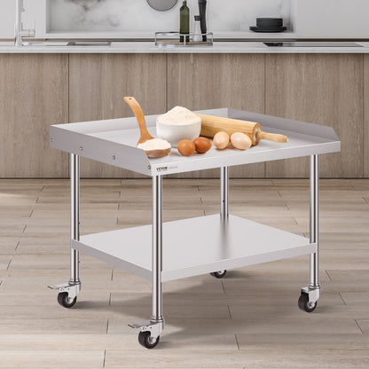 SKT910*760J - 30"x36" Stainless Steel Prep Table with Wheels & Backsplash