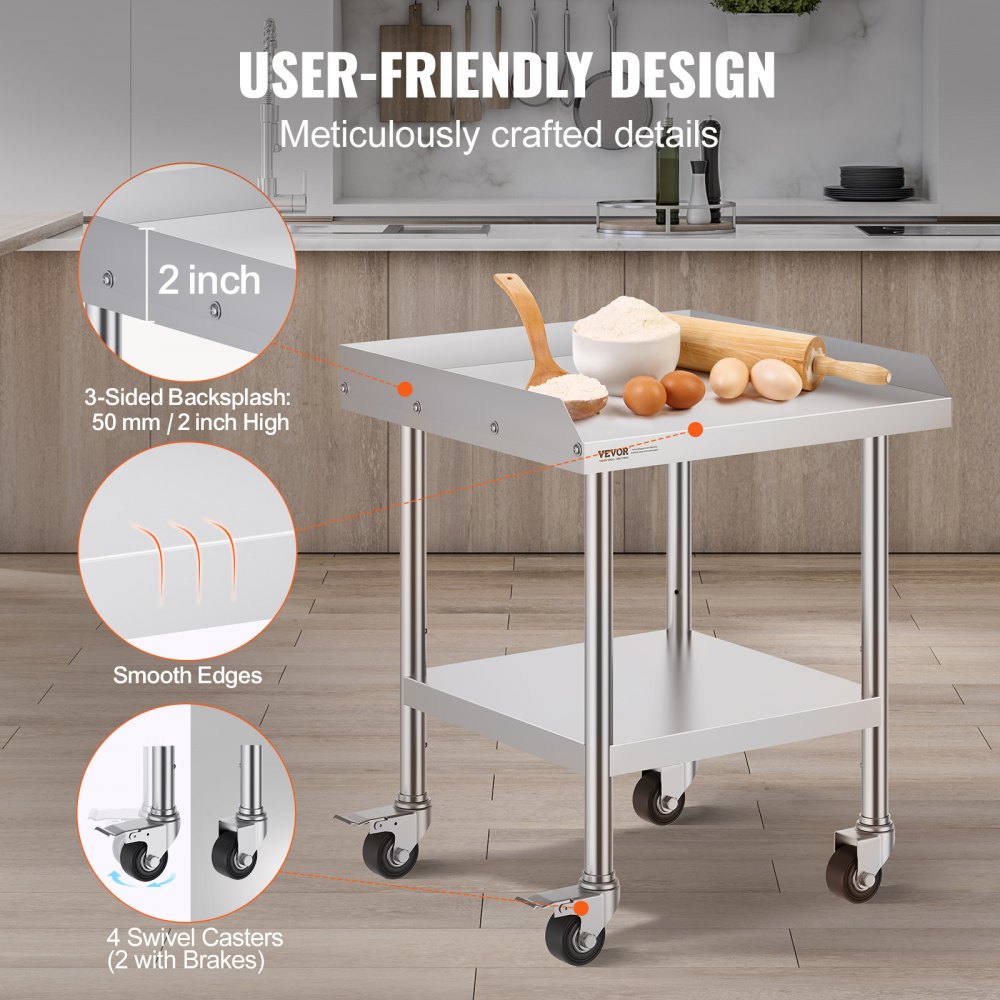 SKT610*610J - 24" Stainless Steel Work Table with Wheels for Food Prep