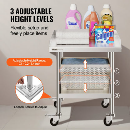 SKT610*610J - 24" Stainless Steel Work Table with Wheels for Food Prep