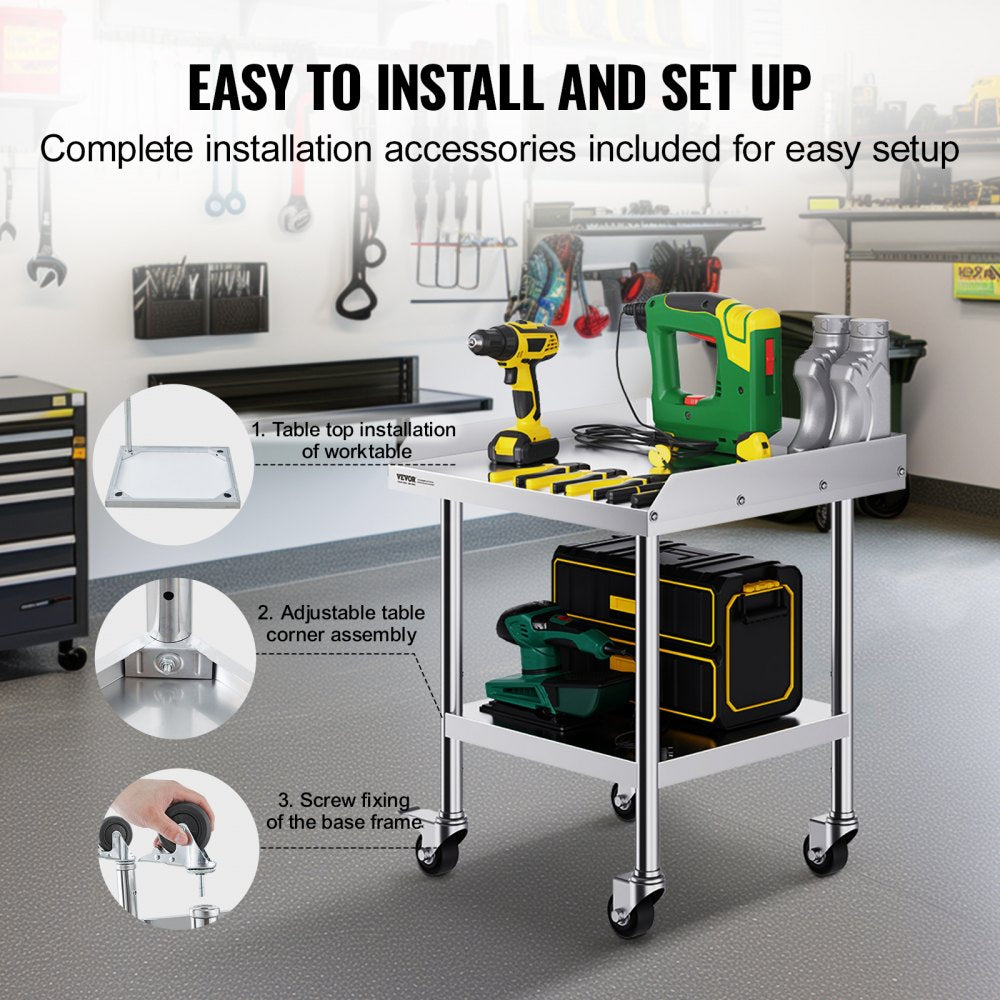 SKT610*610J - 24" Stainless Steel Work Table with Wheels for Food Prep