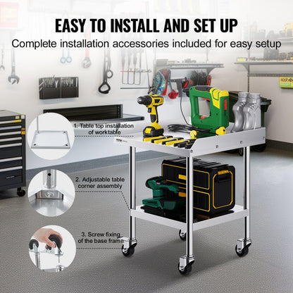 SKT610*610J - 24" Stainless Steel Work Table with Wheels for Food Prep