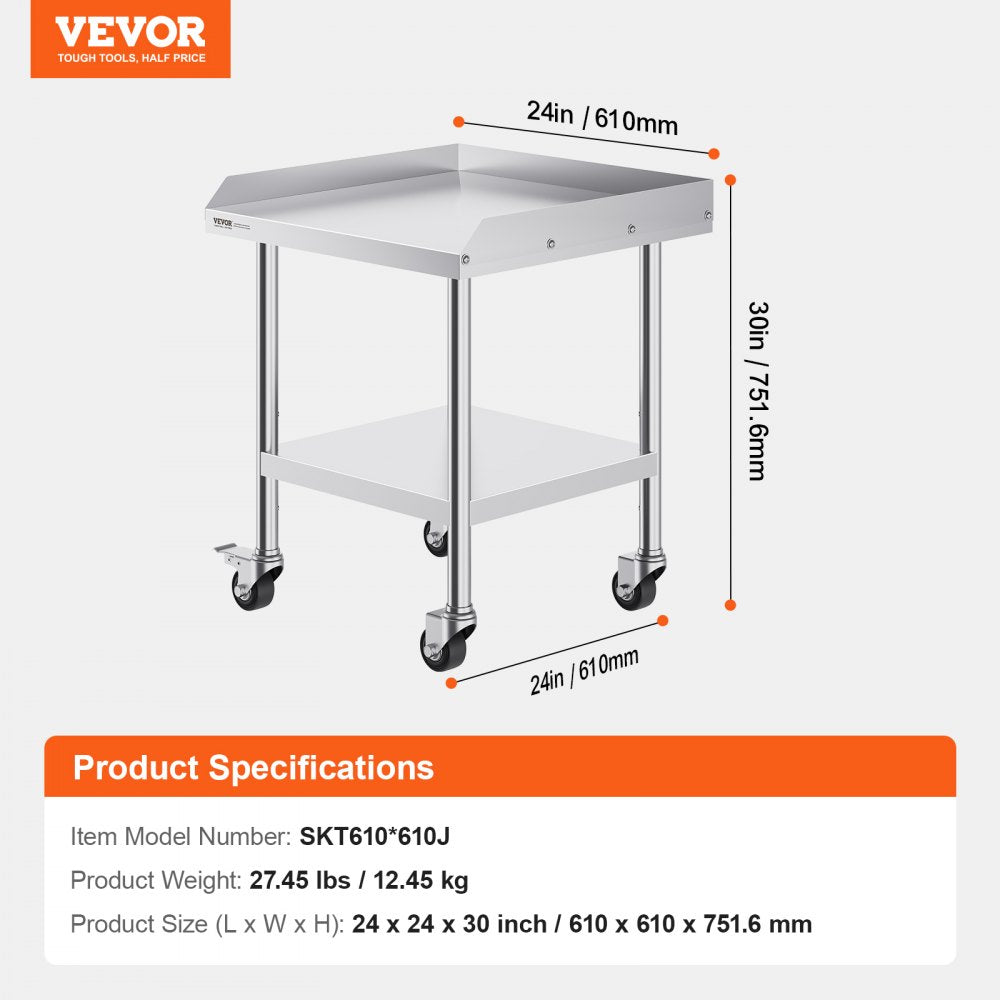 SKT610*610J - 24" Stainless Steel Work Table with Wheels for Food Prep