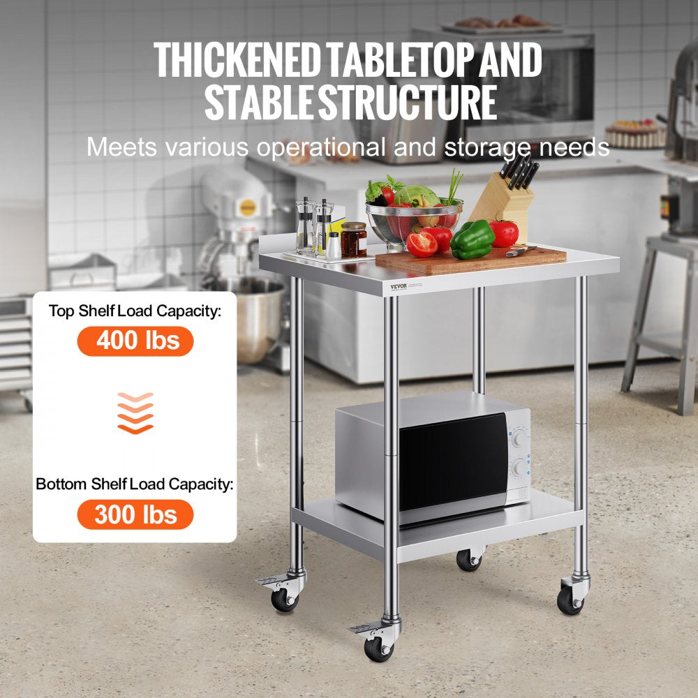 HETG-24*30-L - Durable 24"x30" Stainless Steel Prep Table with Casters