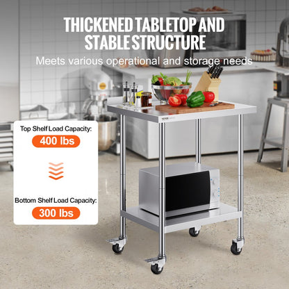 HETG-24*30-L - Durable 24"x30" Stainless Steel Prep Table with Casters