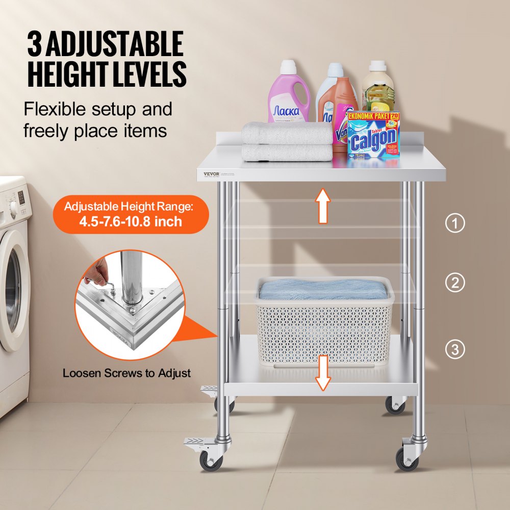 HETG-24*30-L - Durable 24"x30" Stainless Steel Prep Table with Casters