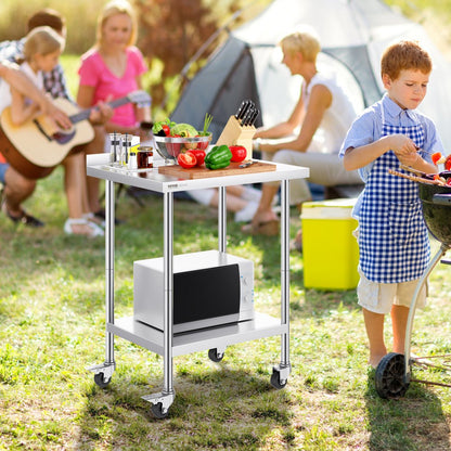 HETG-24*30-L - Durable 24"x30" Stainless Steel Prep Table with Casters