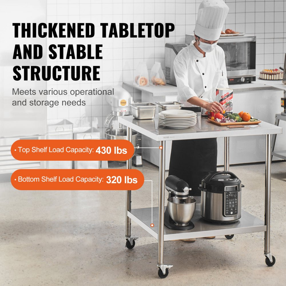 GZT910*610J - 24"x36" Heavy-Duty Stainless Steel Work Table with Wheels