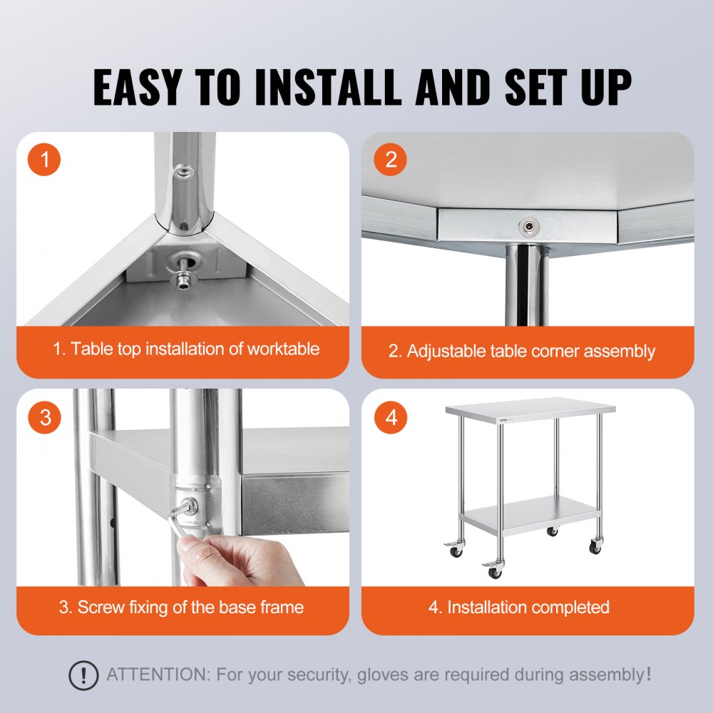 GZT910*610J - 24"x36" Heavy-Duty Stainless Steel Work Table with Wheels