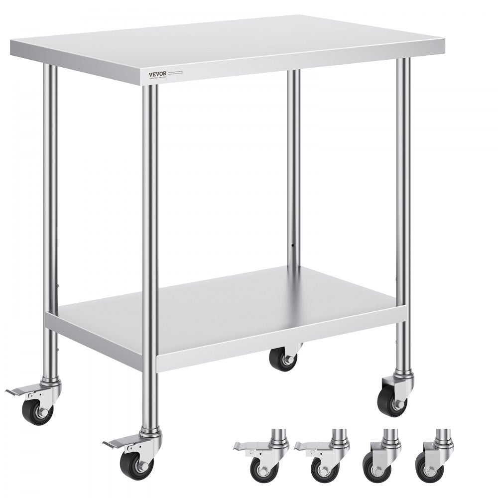 GZT910*610J - 24"x36" Heavy-Duty Stainless Steel Work Table with Wheels