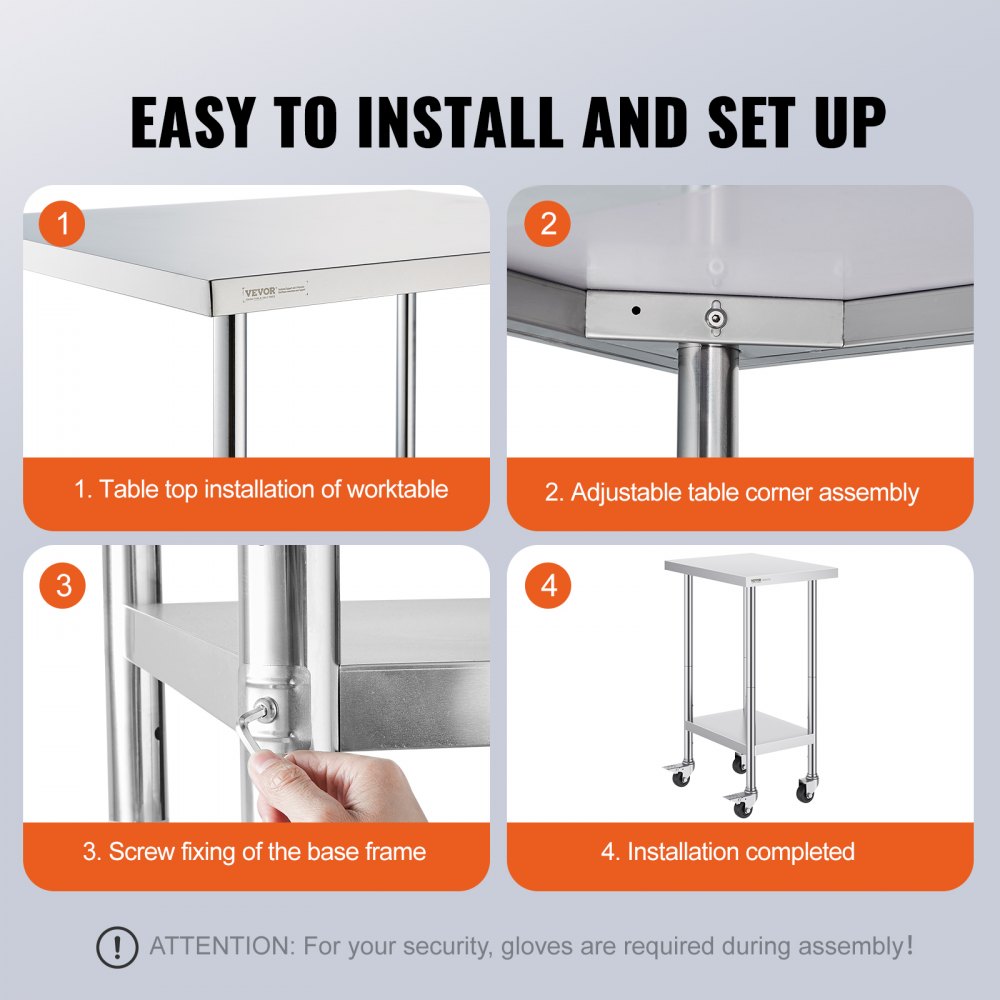 HETG-24*18 - 24" x 18" Adjustable Stainless Steel Work Table for Kitchens