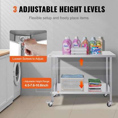 HETG-24*48 - 24"x48" Stainless Steel Work Table with Adjustable Height
