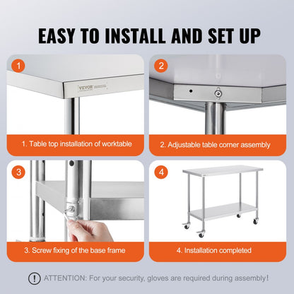 HETG-24*48 - 24"x48" Stainless Steel Work Table with Adjustable Height