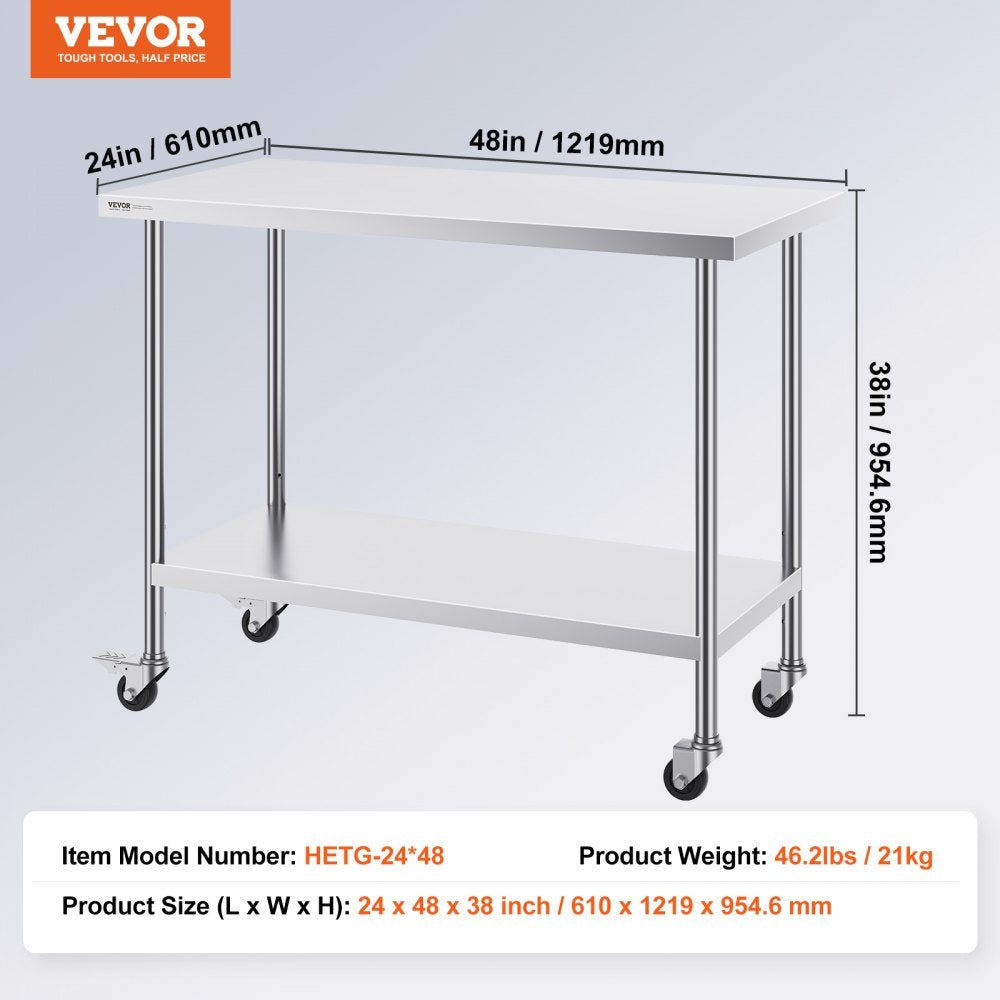 HETG-24*48 - 24"x48" Stainless Steel Work Table with Adjustable Height
