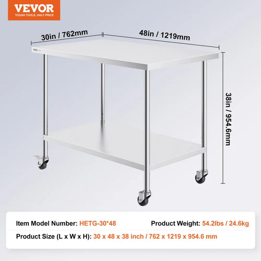 HETG-30*48 - 30" x 48" Stainless Steel Commercial Kitchen Work Table