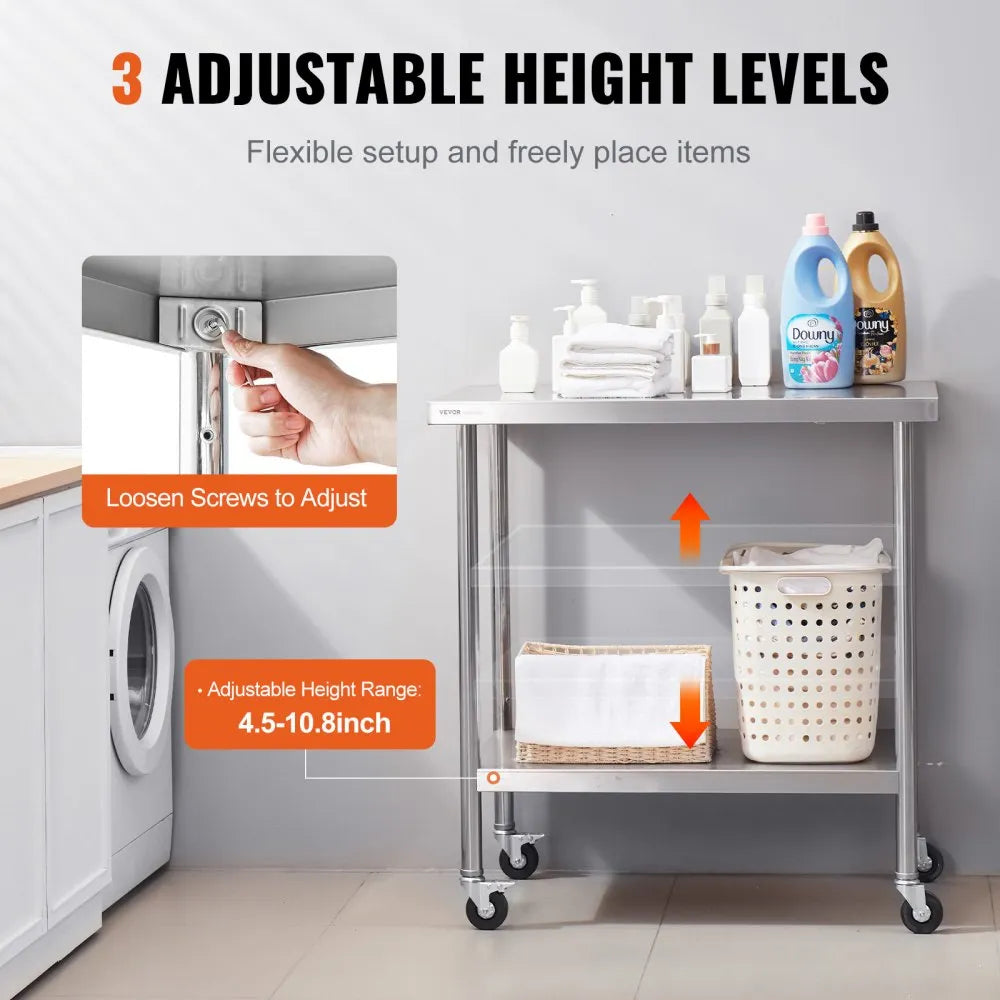 HETG-30*36 - Durable 30x36 Stainless Steel Work Table with Adjustable Height