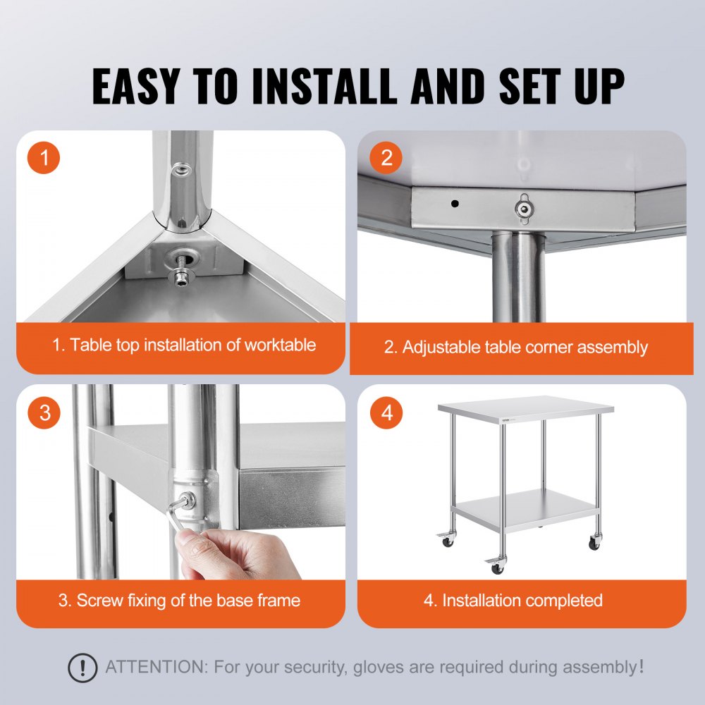 HETG-30*36 - Durable 30x36 Stainless Steel Work Table with Adjustable Height