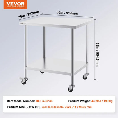 HETG-30*36 - Durable 30x36 Stainless Steel Work Table with Adjustable Height