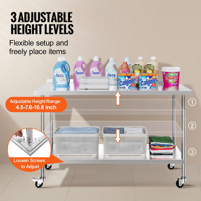 HETG-24*60-L - 24"x60" Adjustable Height Stainless Steel Work Table