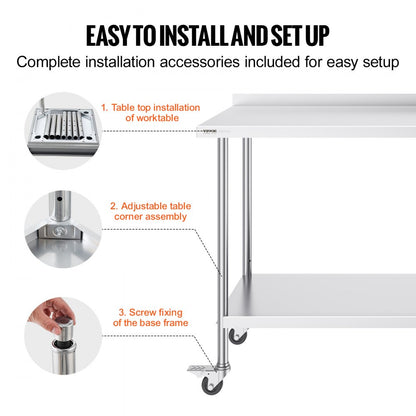 HETG-24*60-L - 24"x60" Adjustable Height Stainless Steel Work Table
