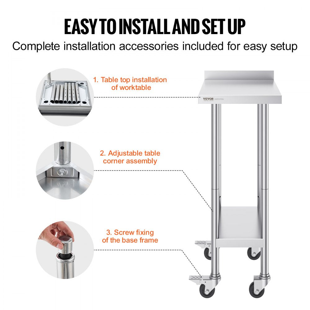 HETG-24*15-L - Heavy-Duty Stainless Steel Work Table with Adjustable Height