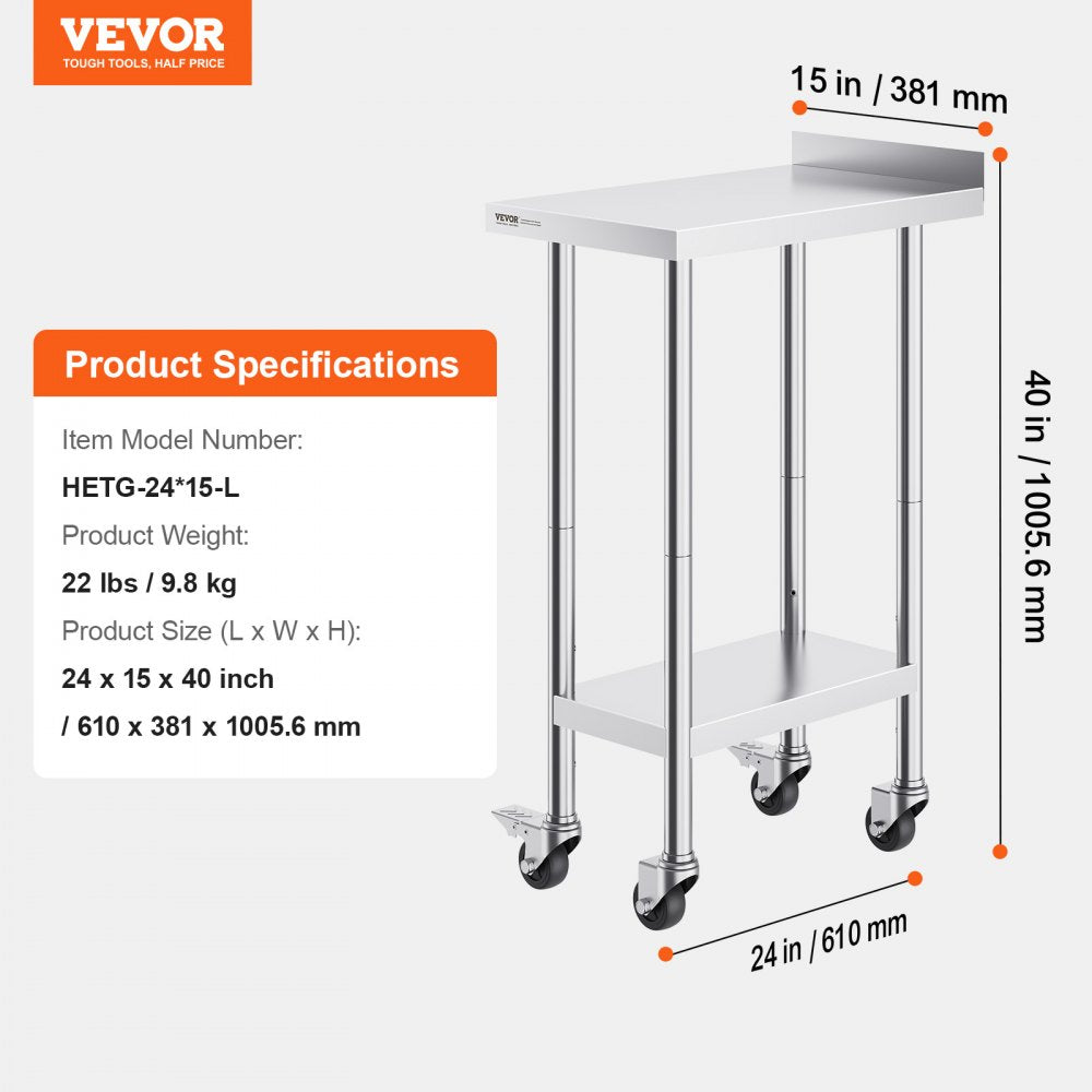 HETG-24*15-L - Heavy-Duty Stainless Steel Work Table with Adjustable Height