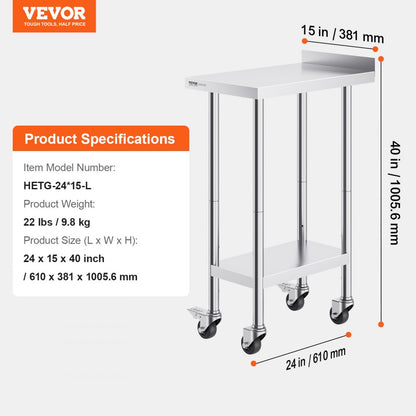 HETG-24*15-L - Heavy-Duty Stainless Steel Work Table with Adjustable Height