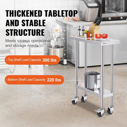 HETG-30*12 - 30x12 Inch Adjustable Stainless Steel Kitchen Work Table