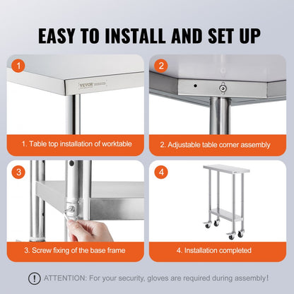 HETG-30*12 - 30x12 Inch Adjustable Stainless Steel Kitchen Work Table