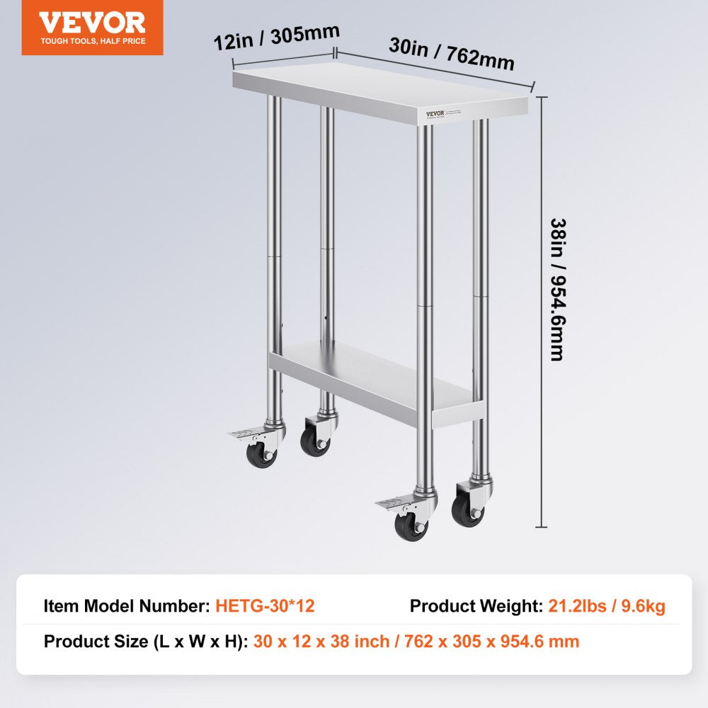 HETG-30*12 - 30x12 Inch Adjustable Stainless Steel Kitchen Work Table