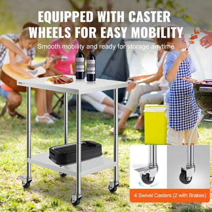 HETG-24*30 - Durable 24x30 Stainless Steel Work Table with 4 Wheels