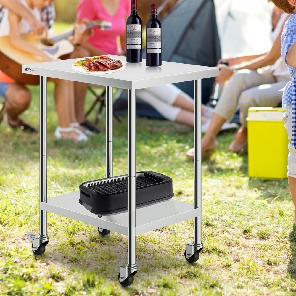 HETG-24*30 - Durable 24x30 Stainless Steel Work Table with 4 Wheels