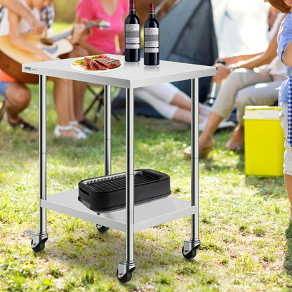 HETG-24*30 - Durable 24x30 Stainless Steel Work Table with 4 Wheels