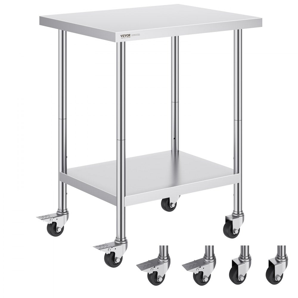 HETG-24*30 - Durable 24x30 Stainless Steel Work Table with 4 Wheels