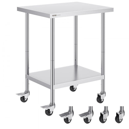 HETG-24*30 - Durable 24x30 Stainless Steel Work Table with 4 Wheels