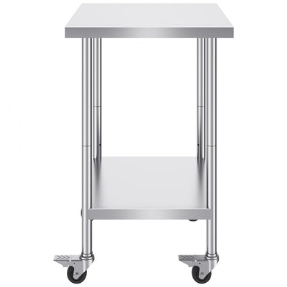 HETG-24*30 - Durable 24x30 Stainless Steel Work Table with 4 Wheels