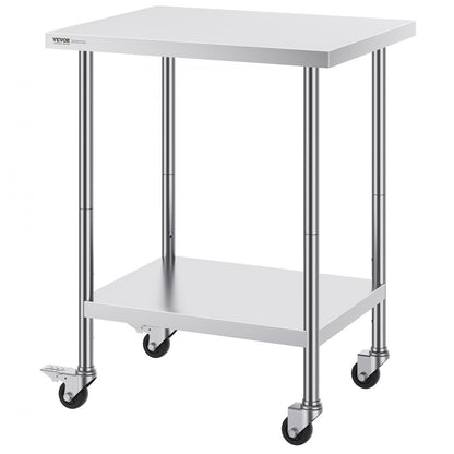 HETG-24*30 - Durable 24x30 Stainless Steel Work Table with 4 Wheels
