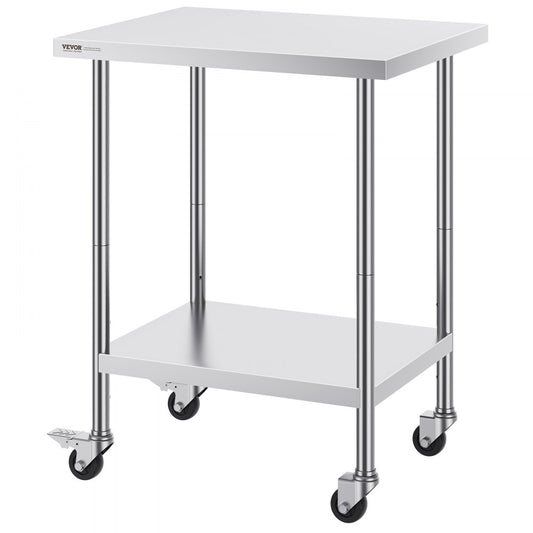 HETG-24*30 - Durable 24x30 Stainless Steel Work Table with 4 Wheels