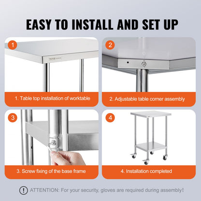 HETG-24*24 - 24"x24" Stainless Steel Adjustable Height Work Table