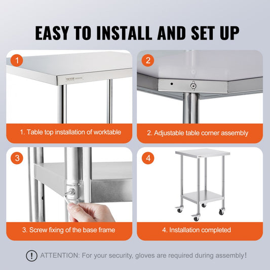 HETG-24*24 - 24"x24" Stainless Steel Adjustable Height Work Table