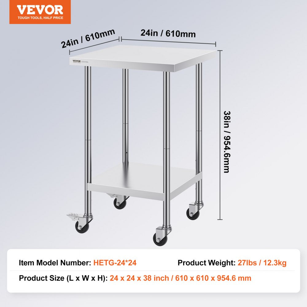 HETG-24*24 - 24"x24" Stainless Steel Adjustable Height Work Table