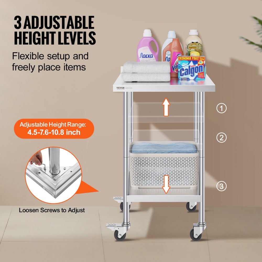 HETG-24*24-L - 24" Stainless Steel Work Table for Food Prep & Storage
