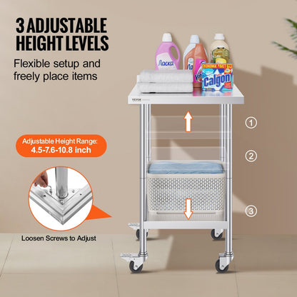 HETG-24*24-L - 24" Stainless Steel Work Table for Food Prep & Storage