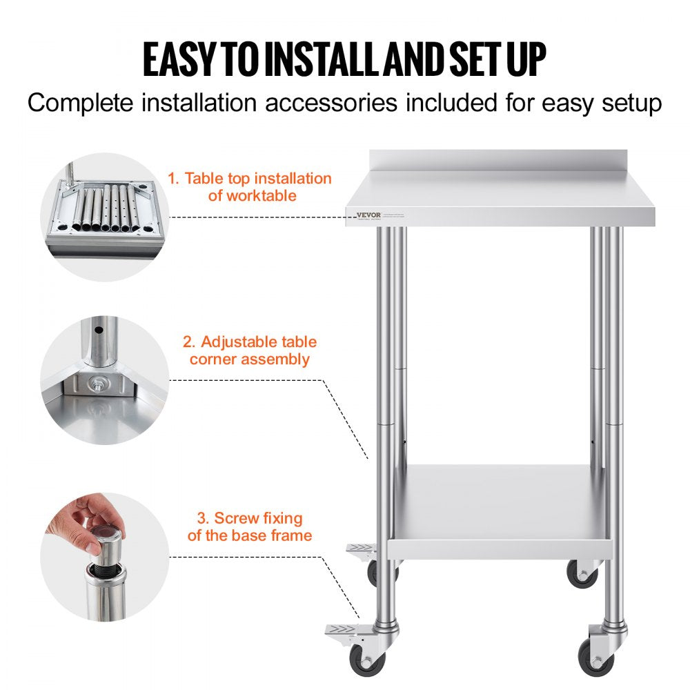 HETG-24*24-L - 24" Stainless Steel Work Table for Food Prep & Storage