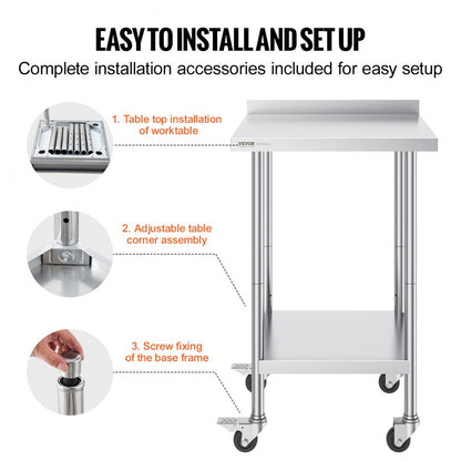 HETG-24*24-L - 24" Stainless Steel Work Table for Food Prep & Storage
