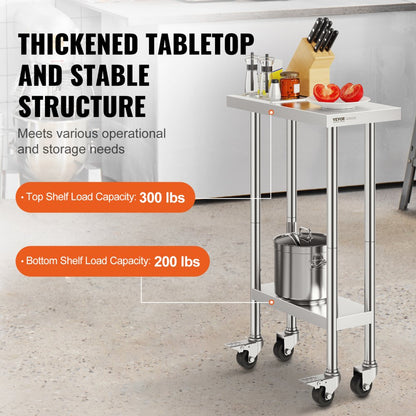 HETG-24*12 - 24x12 Stainless Steel Work Table with Adjustable Height & Wheels