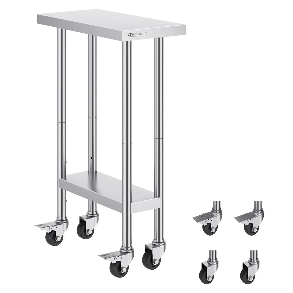 HETG-24*12 - 24x12 Stainless Steel Work Table with Adjustable Height & Wheels
