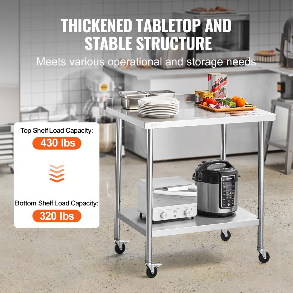 HETG-24*36-L - Adjustable Height Stainless Steel Work Table with Shelf