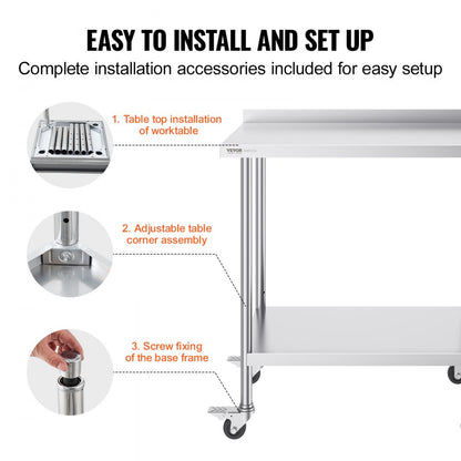 HETG-24*36-L - Adjustable Height Stainless Steel Work Table with Shelf